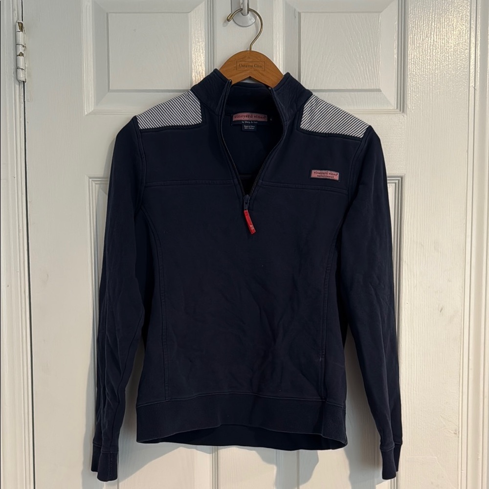 Blue Quarter-Zip Sweatshirt with Stand-Up Collar